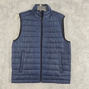 Aeropostale Remixed Down Puffer Vest Mens Small Navy Blue Quilted Full Zip